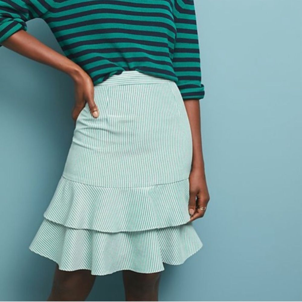 Anthropologie Striped A-Line Tiered Mini Skirt 2